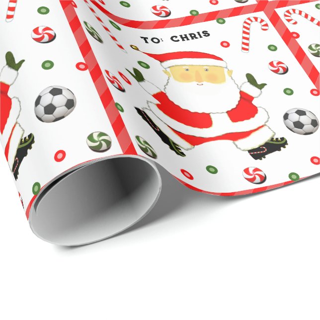 Papel de embrulho de presente de Natal de futebol (Ponta do rolo)