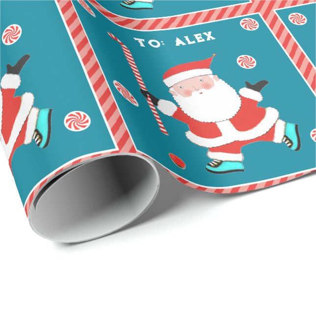 Papel de embrulho de presente de Natal de hóquei e (Ponta do rolo)