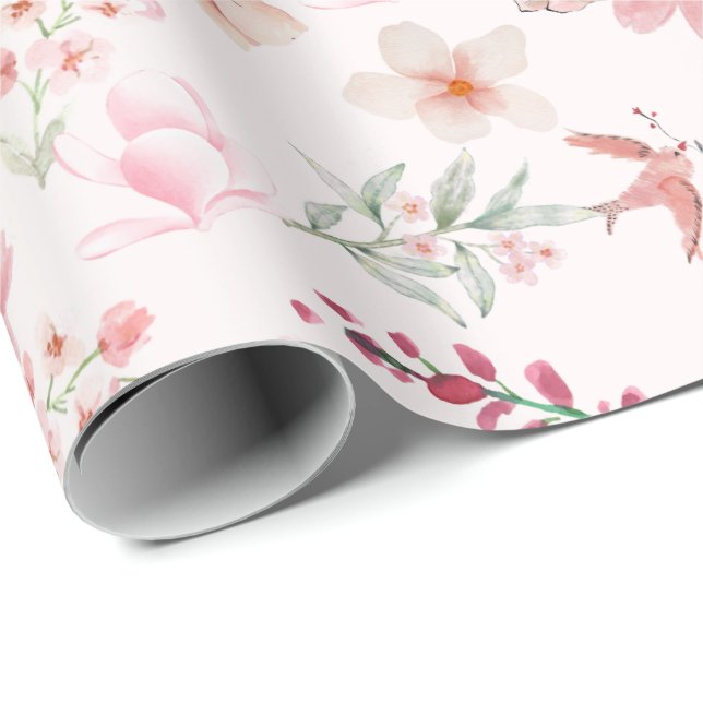 Papel de embrulho de presente floral elegante Rosa (Ponta do rolo)