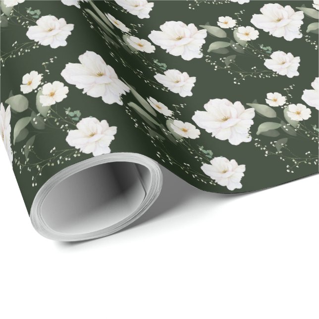 Papel de embrulho de presente floral preto com ros (Ponta do rolo)