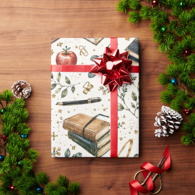 Papel de Embrulho de Presente para Professor Pilha (Presente de Natal)