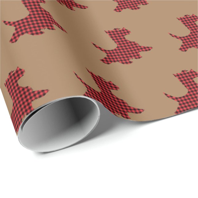 Papel de embrulho de presente Plaid Scottie Dog Sc (Ponta do rolo)