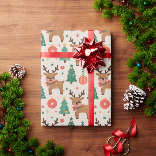 Papel de embrulho de rena de Natal (Presente de Natal)