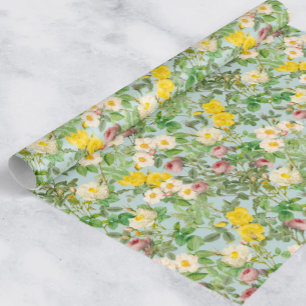 Papel de embrulho de rosa botânica vintage em vidr