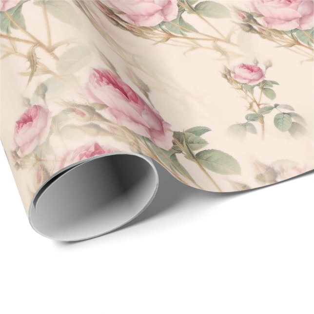 Papel de embrulho de rosas cor-de-rosa Floral (Ponta do rolo)