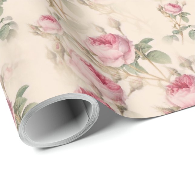 Papel de embrulho de rosas cor-de-rosa Papel de pr (Ponta do rolo)