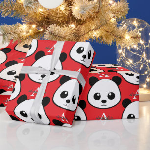 Papel de embrulho de rosto de panda sorridente – M