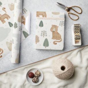 Papel de embrulho de safari com leopardo bebê fofo