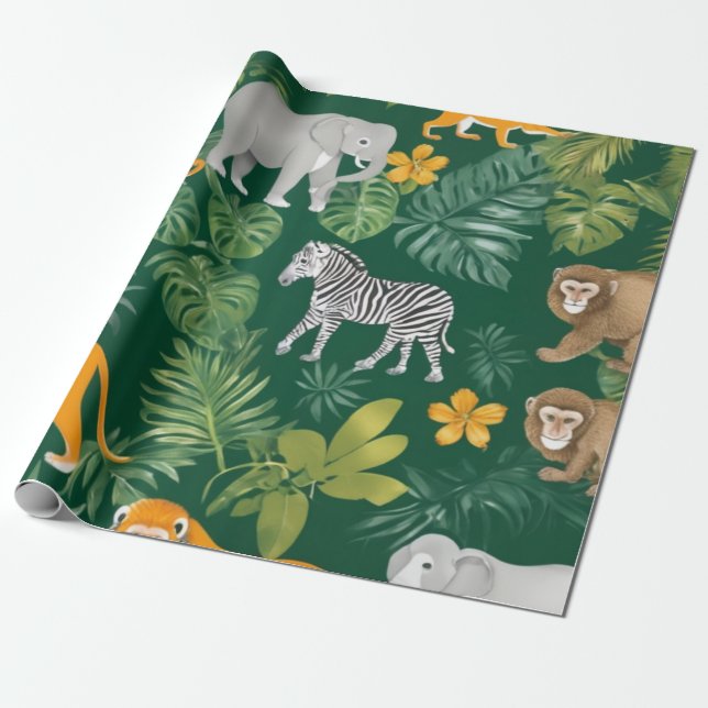 Papel de embrulho de safari selva com flores de ou (Desenrolado)