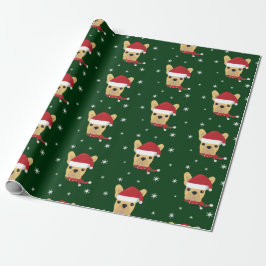 Papel de embrulho de Santa Hat, Bulldog Francês