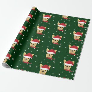 Papel de embrulho de Santa Hat, Bulldog Francês