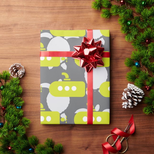 Papel de embrulho de submarinos e tartarugas (Presente de Natal)