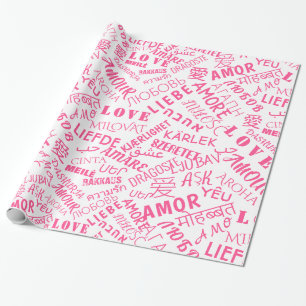 Papel de embrulho de texto de amor multilíngue Esc