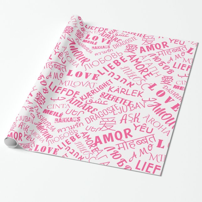 Papel de embrulho de texto de amor multilíngue Esc (Desenrolado)