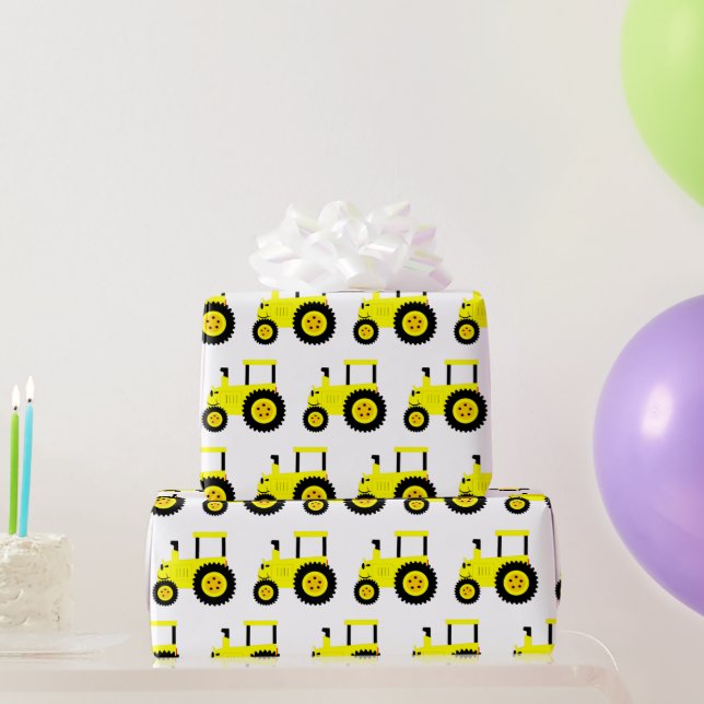 Papel de embrulho de trator amarelo (Presentes para festas)