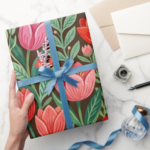 Papel de embrulho de tulipas borboletas abstratas