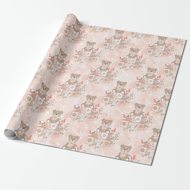 Papel de embrulho de ursinhos para chuveiro de beb (Desenrolado)