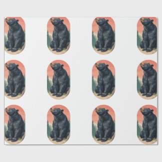 Papel de embrulho de urso de arte popular rústica