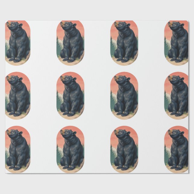 Papel de embrulho de urso de arte popular rústica  (Aberto)
