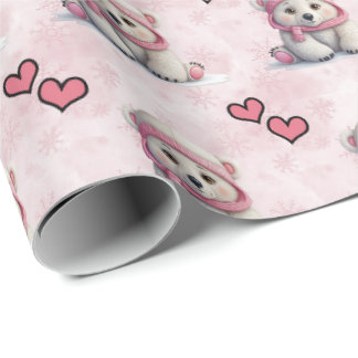 Papel de embrulho de urso polar, de cor rosa-branc