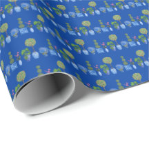 Papel de embrulho de vasos de jardim (em azul)
