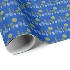 Papel de embrulho de vasos de jardim (em azul)