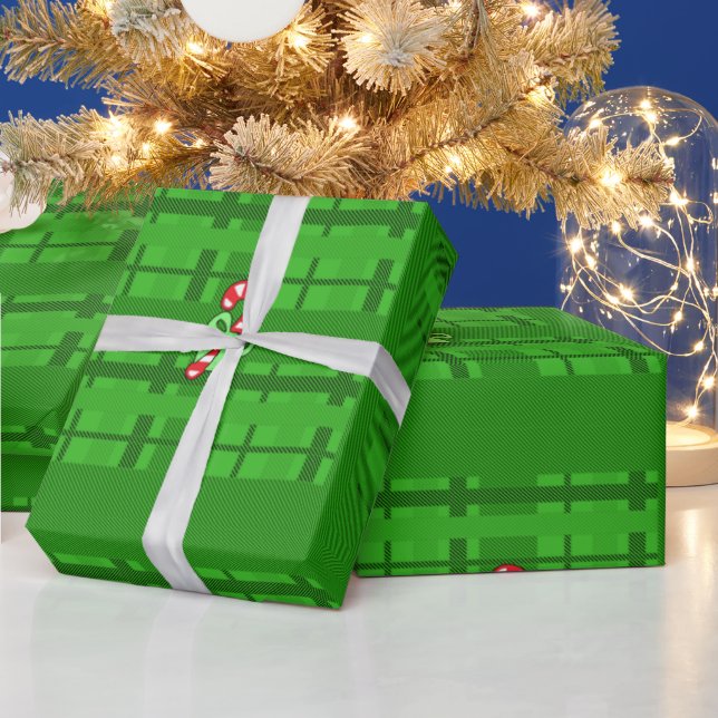 Papel de embrulho de Xadrez de canas de Natal (Feriados)
