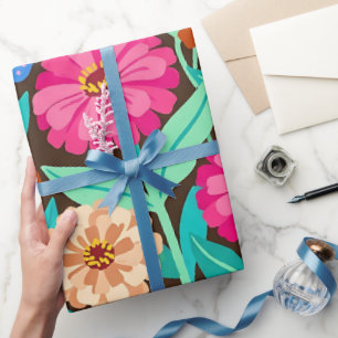 Papel de embrulho de zínias abstratas e borboletas