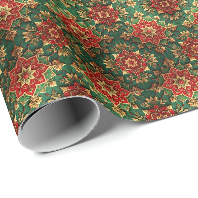 Papel de embrulho decorativo de Natal vermelho ver (Ponta do rolo)