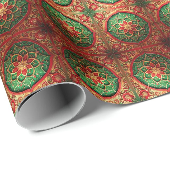 Papel de embrulho decorativo de Natal vermelho ver (Ponta do rolo)