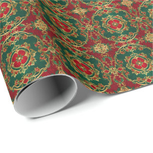 Papel de embrulho decorativo floral vermelho verde