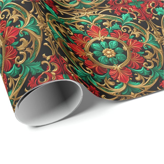 Papel de embrulho decorativo verde vermelho para f (Ponta do rolo)