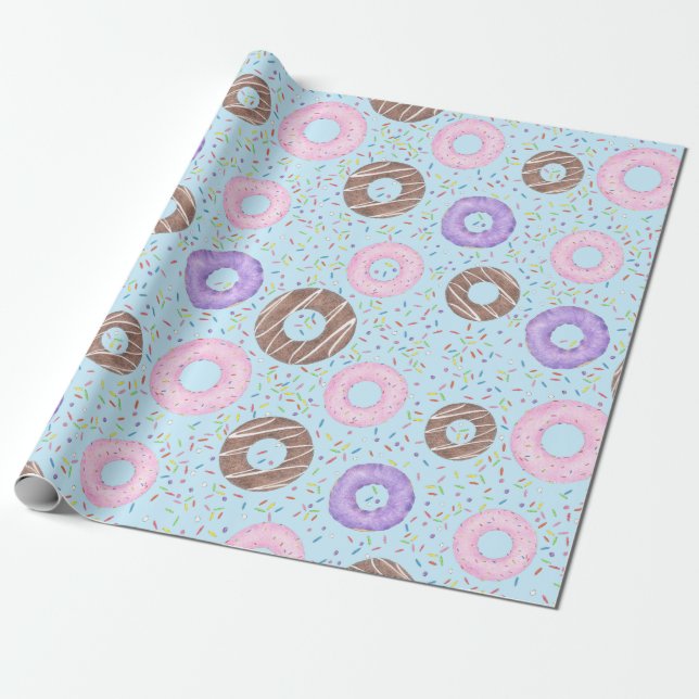 Papel de embrulho delicioso Donuts em azul (Desenrolado)