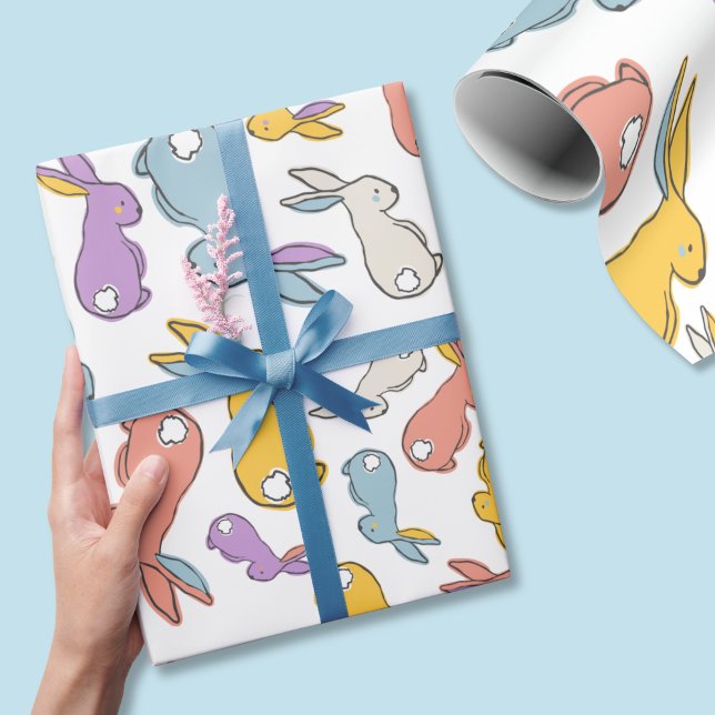 Papel de embrulho desenhado à mão com coelho da Pá (Easter bunny wrapping paper is colorful and fun. Perfect for kids, but stylish for adults too.)