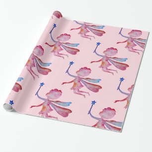 Papel de embrulho Desenho aquarela da fada rosa