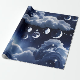 Papel de Embrulho - Design de Lua Celestial Prata