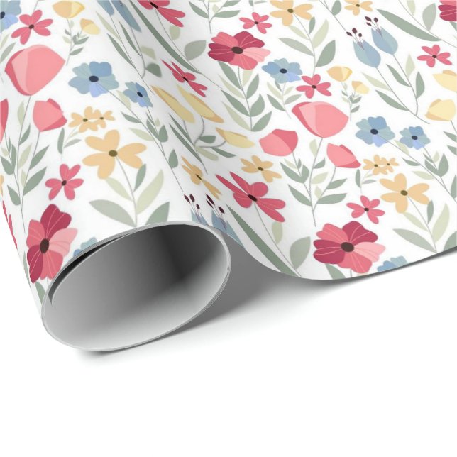 Papel de Embrulho - Design Floral Vermelho Azul Am (Ponta do rolo)
