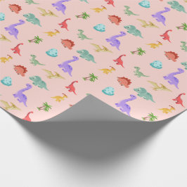 Papel de embrulho Dinosaur Friends - Rosa