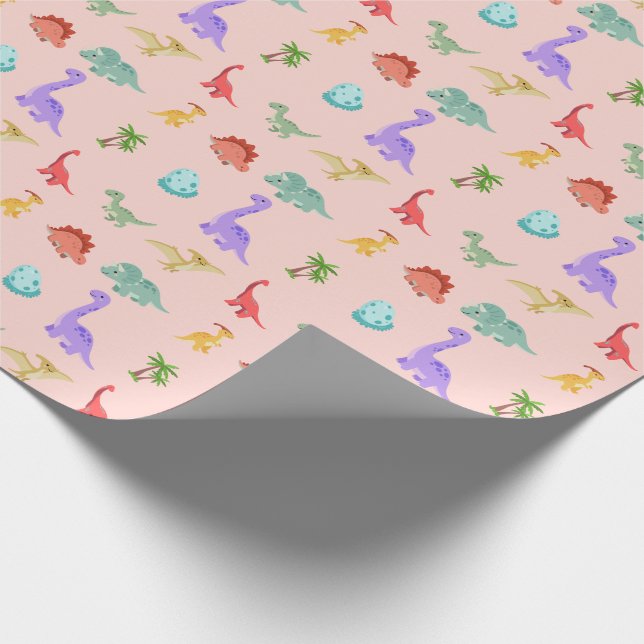 Papel de embrulho Dinosaur Friends - Rosa (Ponta)