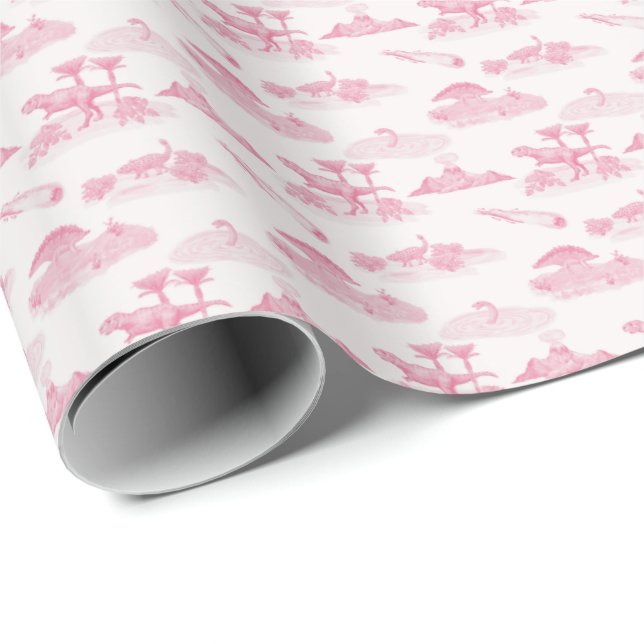 Papel de embrulho Dinosaur Toile (Rosa) (Ponta do rolo)