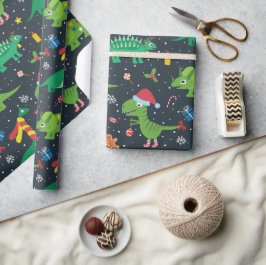Papel de embrulho Dinossauros de Natal