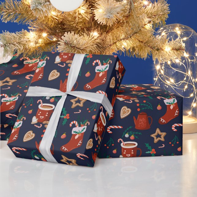 Papel de embrulho divertido de Natal com meias e g (Feriados)