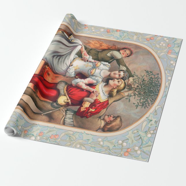 Papel de embrulho do cartão de Natal de Prang (c.  (Desenrolado)