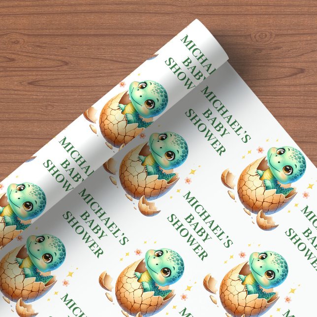 Papel de embrulho do chuveiro do Doce Bebê Dino Ch (Sweet Baby Dino Shower Wrapping Paper Hatching Soon)