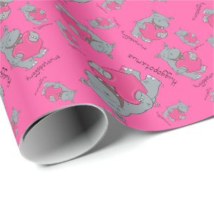 Papel de embrulho do Dia dos Namorados Hippo Hugs