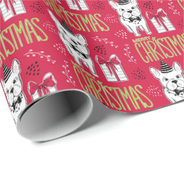 Papel de embrulho do Feliz Natal com o cão de