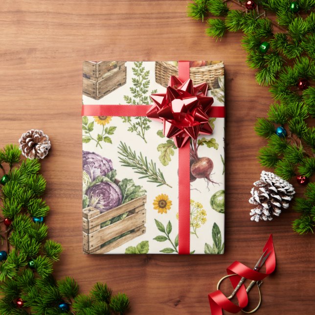 Papel de embrulho do jardim de vegetais do mercado (Presente de Natal)