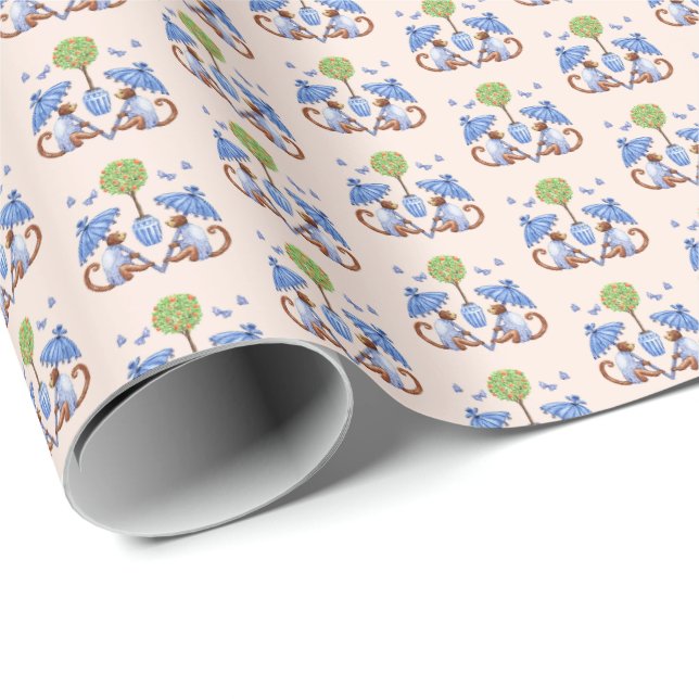 Papel de embrulho do macaco Chinoiserie (Ponta do rolo)