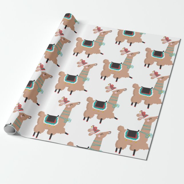 Papel de embrulho do Natal Llama (Desenrolado)