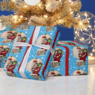 Papel de embrulho do Papai Noel e da Chaminé Estre